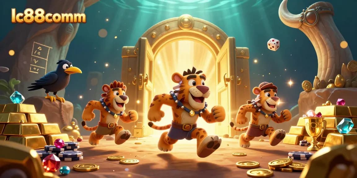 Engage in thrilling gaming action at lc88comm’s vibrant casino with lively characters and treasures.