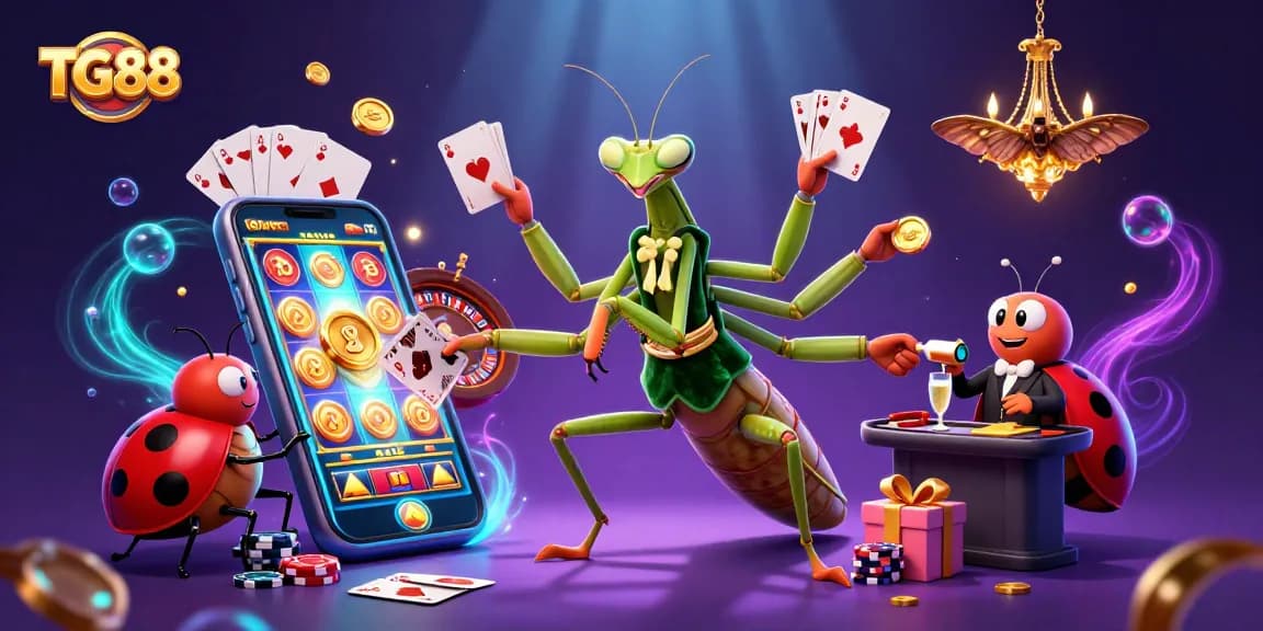 Experience thrilling gameplay at TG88 with vibrant casino characters and dynamic gaming elements.