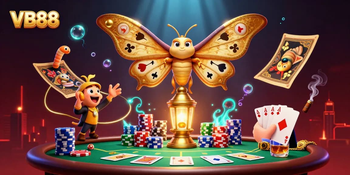 Engage with VB88 in this vibrant casino-themed scene filled with poker elements.