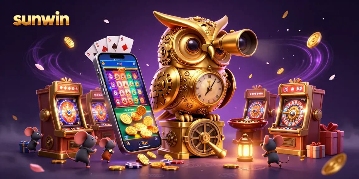 Experience thrilling wins at Sunwin with a vibrant 3D casino illustration full of excitement.