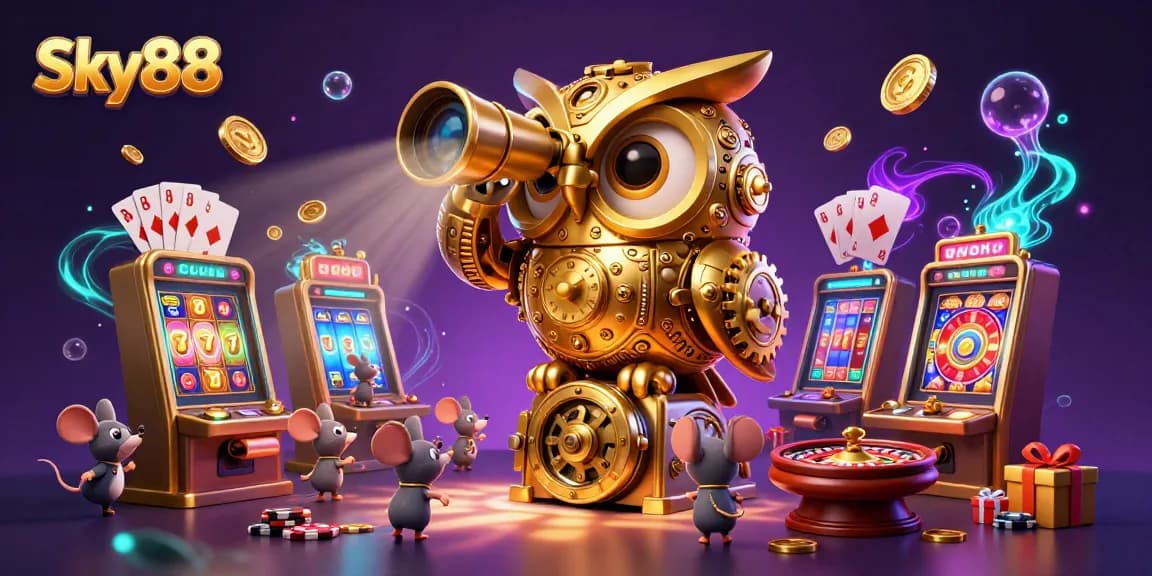 Experience Sky88's thrilling casino atmosphere with golden owls and creative gameplay.