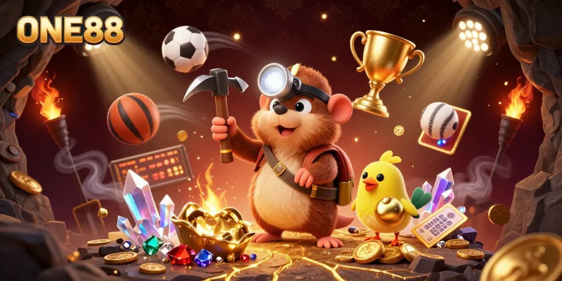 Join the thrilling journey with ONE88 as bounty hunter moles explore treasure-filled caverns amidst sports excitement.