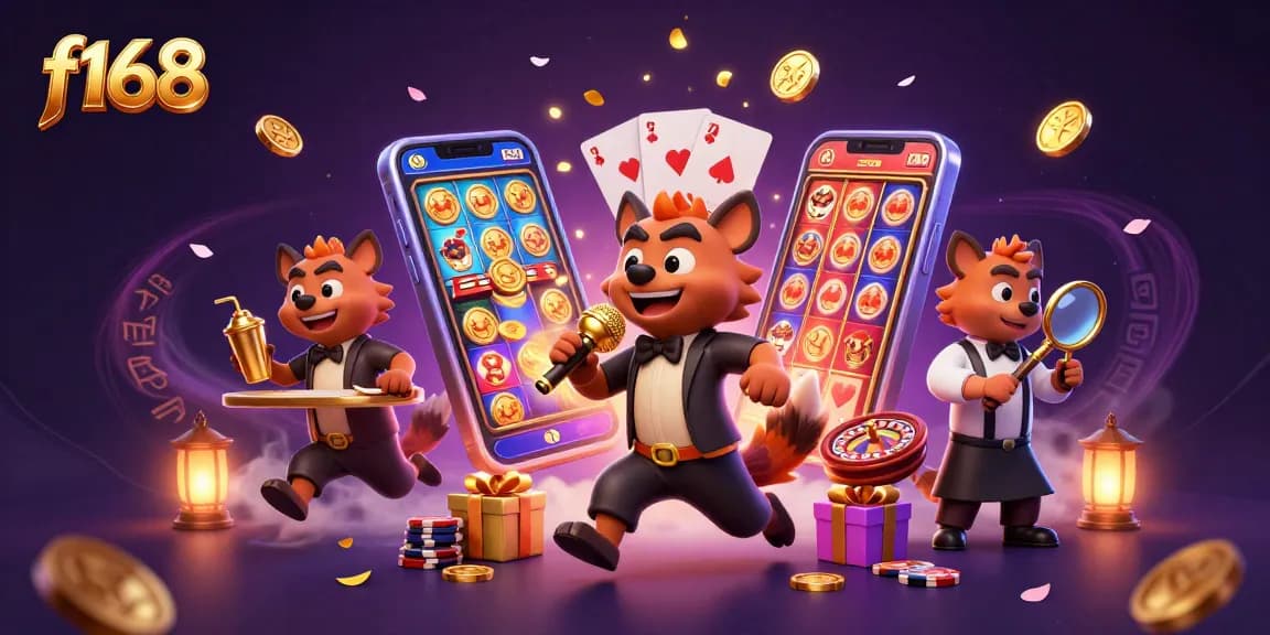 Experience gaming excitement with f168 - lively hyenas at a comedy casino club illustrating vibrant gambling elements.