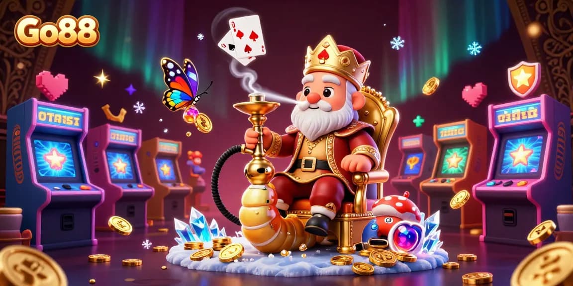 Go88 transforms gambling with vibrant slots and casino elements in a rich illustration.