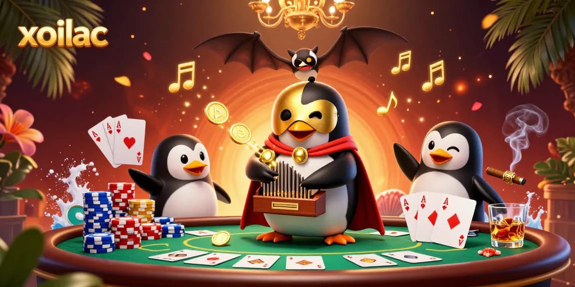 Experience xoilac excitement with a vibrant casino scene featuring colorful poker elements and dynamic characters.