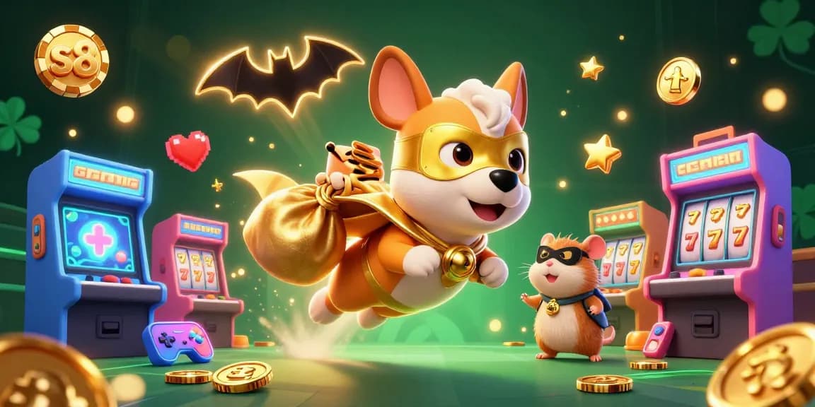 S8 platform elevates gaming excitement with a cartoon superhero dog and hamster in a vibrant scene