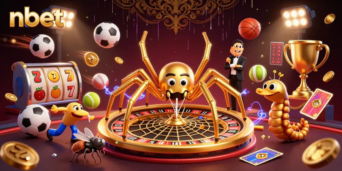 Experience excitement with the nbet casino featuring a golden spider dealer spinning a roulette web.