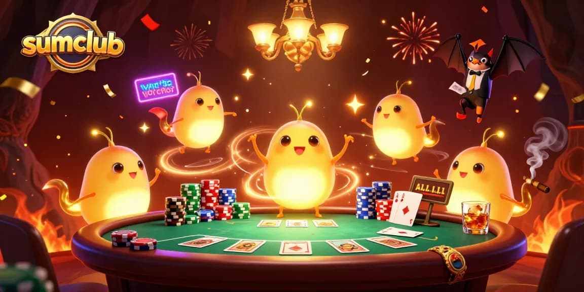 Sumclub's vibrant glowworms illuminate a thrilling casino card game experience.