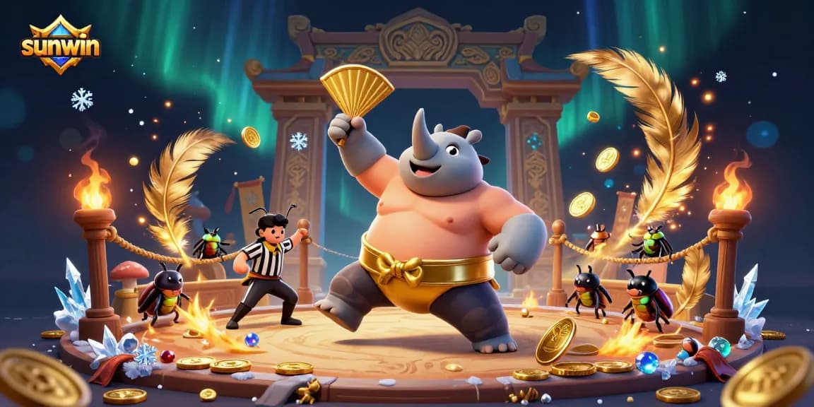 sunwin players join the excitement as the sumo beetle champion stomps, unleashing a shower of golden coins