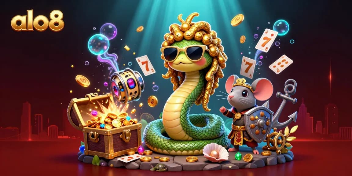 Experience the thrilling world of Alo8 with dynamic casino elements and vibrant 3D characters.