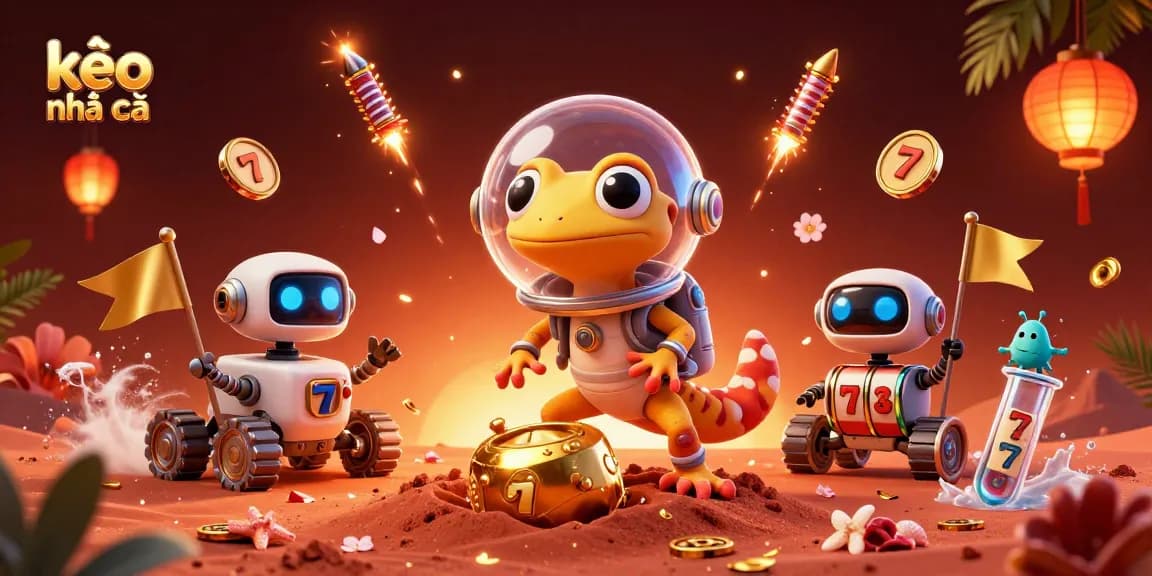 Engage with kèo nhà cái through dynamic slot gaming imagery depicting a golden casino discovery on Mars.