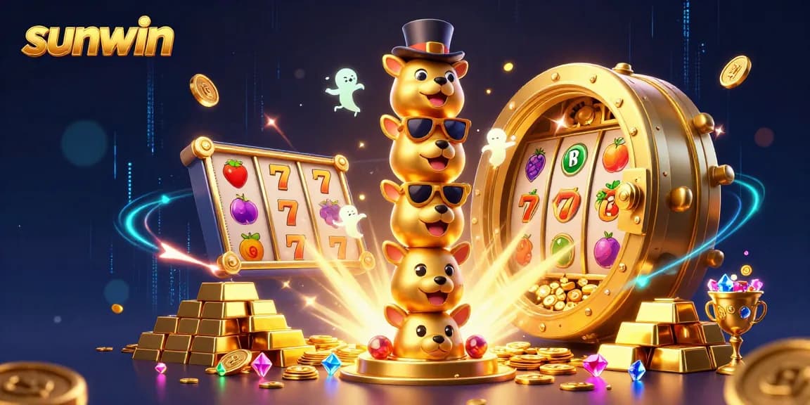 Experience the excitement of sunwin as a golden totem pole dances with vibrant slot game elements.