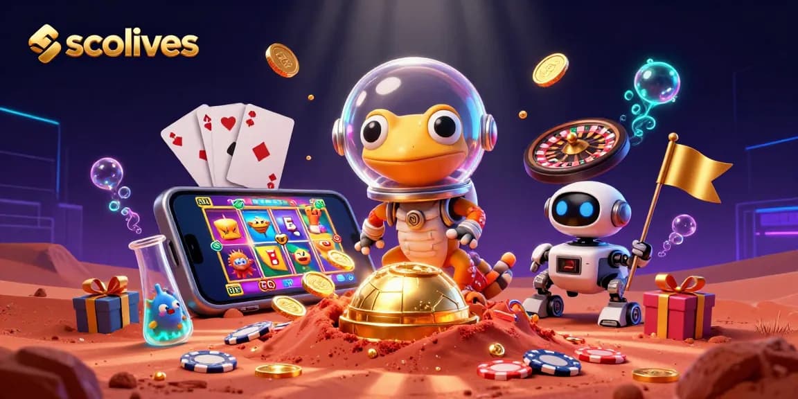 Socolives offers immersive gambling experiences with a 3D Martian gecko discovering a golden casino.