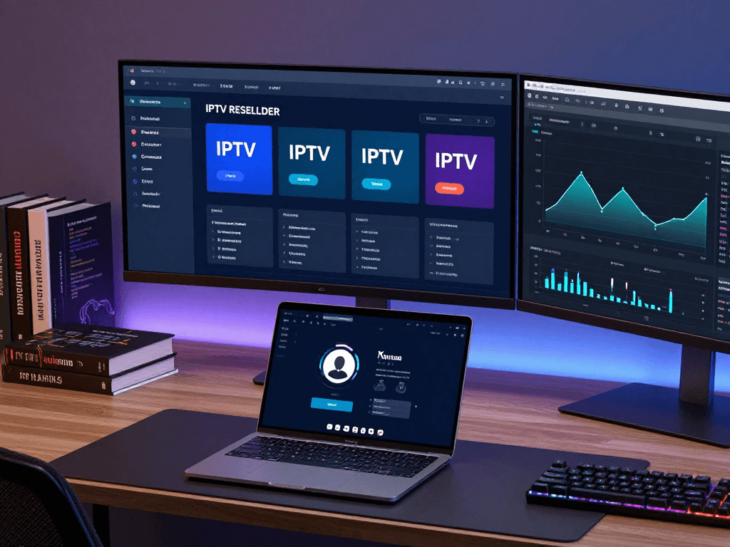IPTV reseller panel dashboard in use, showcasing powerful digital tools for subscription management and analytics.