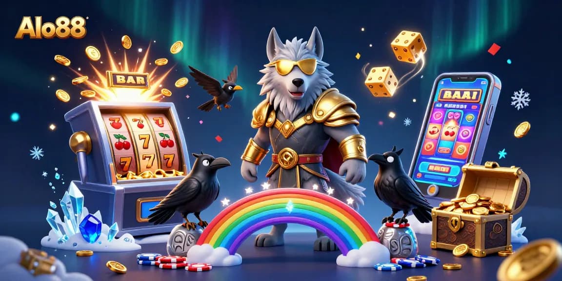 Alo88 players engaging with vibrant casino games on a dynamic slot machine background.