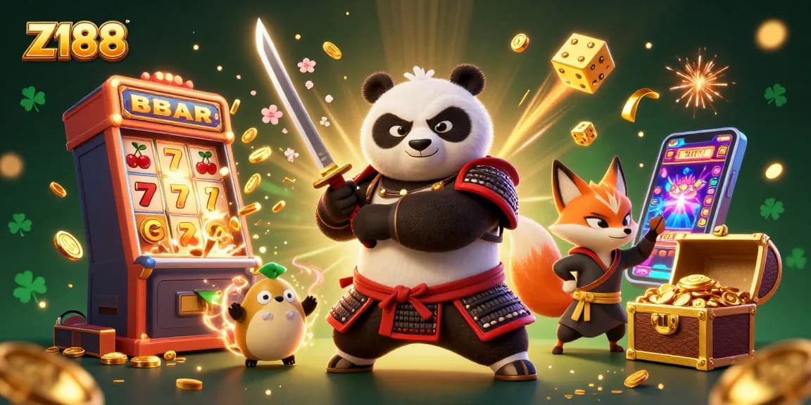 Spin the reels with Z188 and dynamic characters in an exciting casino scene.