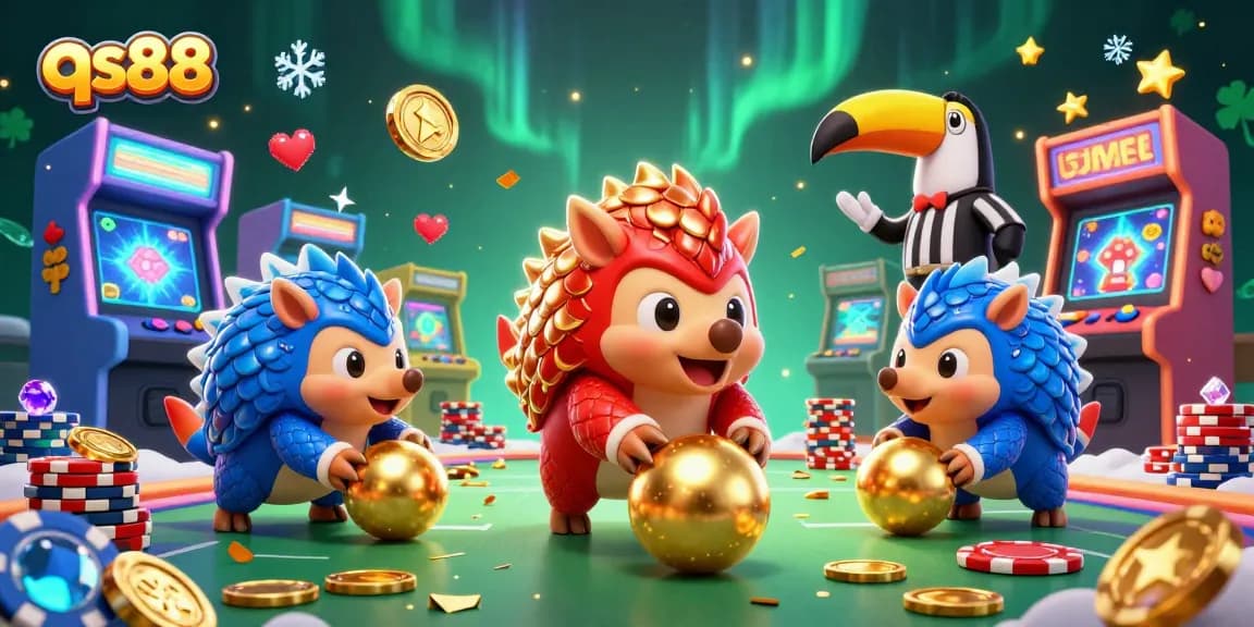 Shoot for winning combinations with qs88's gambling fun featuring animated pangolins and poker elements.