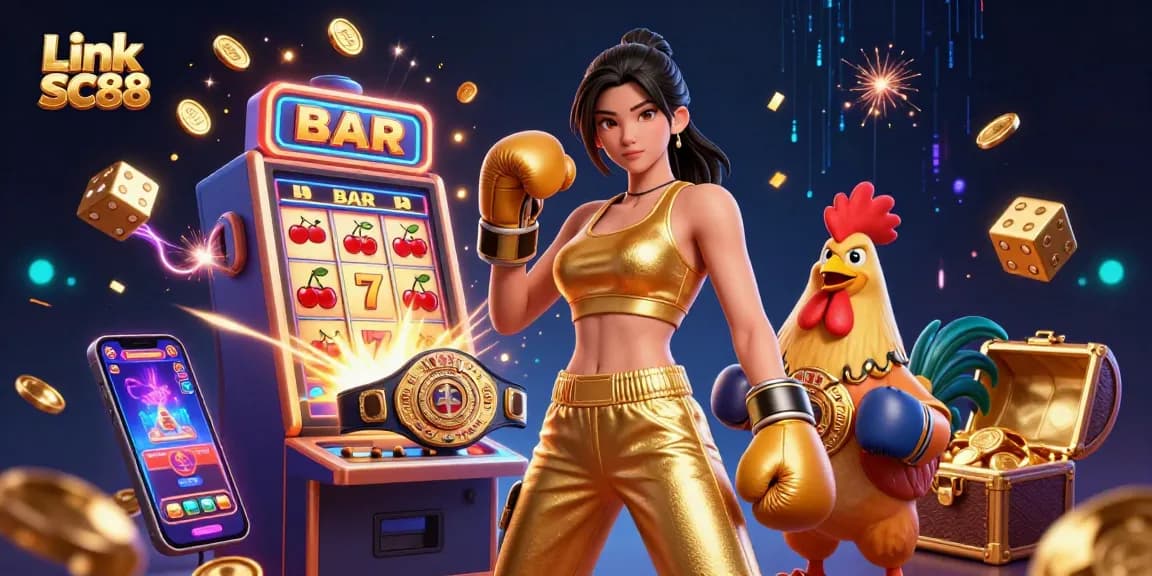 Engage in the thrill of Link SC88 with this vibrant casino scene featuring dynamic gaming elements.