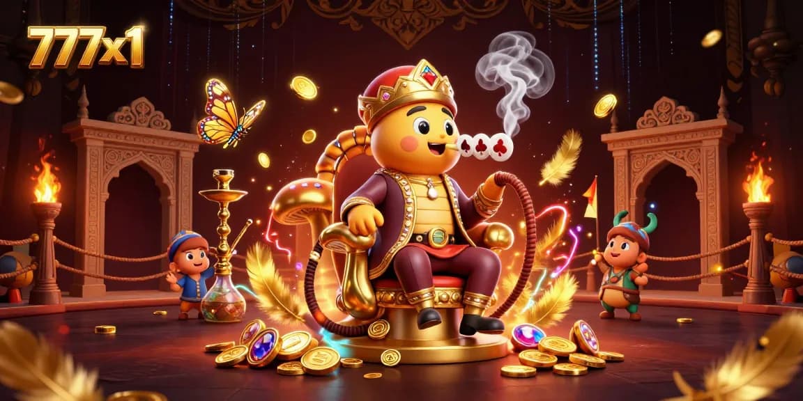Experience thrilling gameplay at 777x1, featuring a vibrant casino scene with a hookah-master caterpillar!