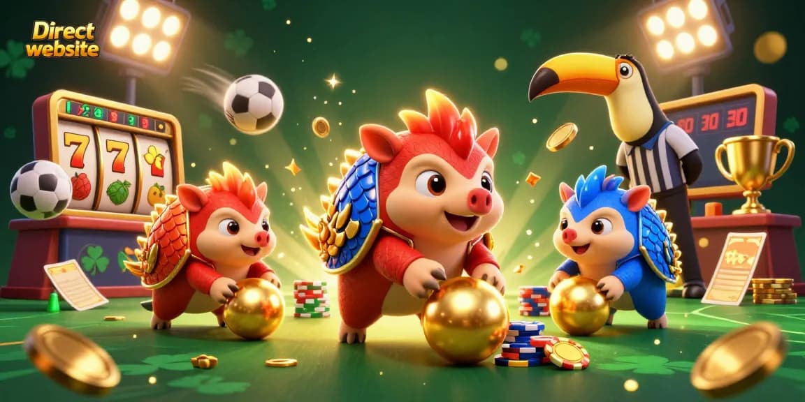Rolling into golden balls at a Direct website casino, rival pangolins compete among jackpot slots and poker chips.