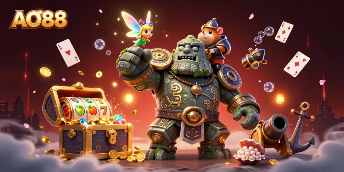Engage in thrilling gameplay at AO88 with vibrant slot reels and enchanting fantasy elements.