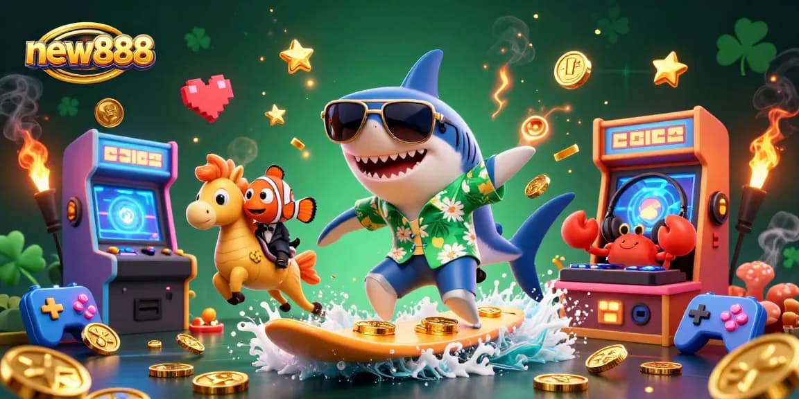Experience thrilling wins at new888 with a vibrant 3D casino scene featuring charming sea creatures.
