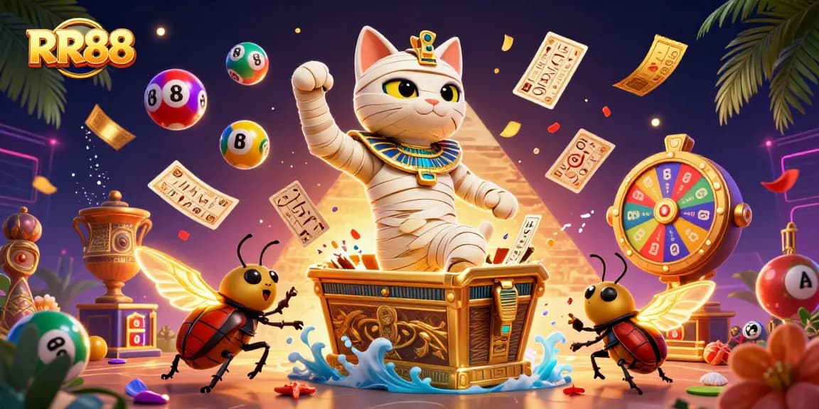Experience thrilling gaming action at RR88 with vibrant characters and dynamic casino elements.