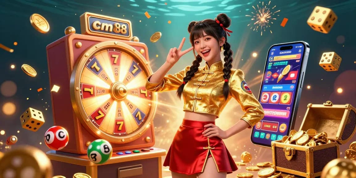 Experience the thrill of cm88 with vibrant games and exciting jackpots in a dynamic casino illustration.