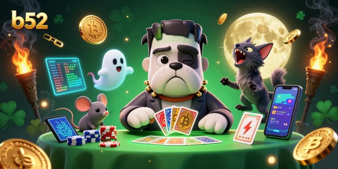 Engage in thrilling b52 gameplay with a cartoon-style casino scene featuring quirky characters and vibrant elements.