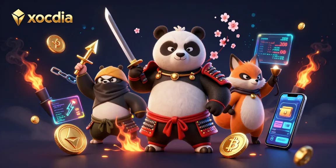 Play xocdia with epic casino characters in dazzling 3D illustration and gaming elements.