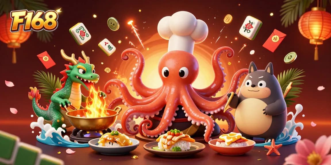 Experience thrilling F168 casino action with vibrant elements and characters in an engaging 3D illustration.