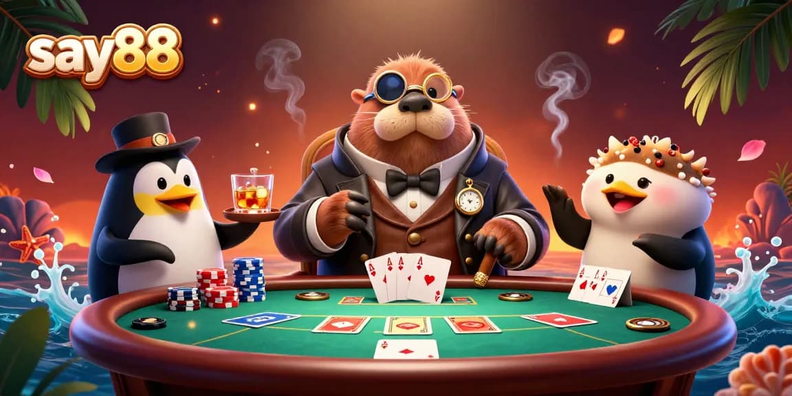 Experience thrilling gameplay at say88, with a lively underwater poker scene featuring characters and rich game elements.