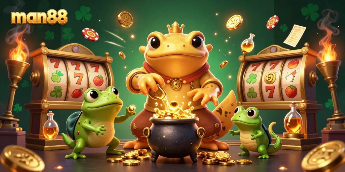Experience thrilling gameplay with man88 as golden coins fly amidst a vibrant casino scene.