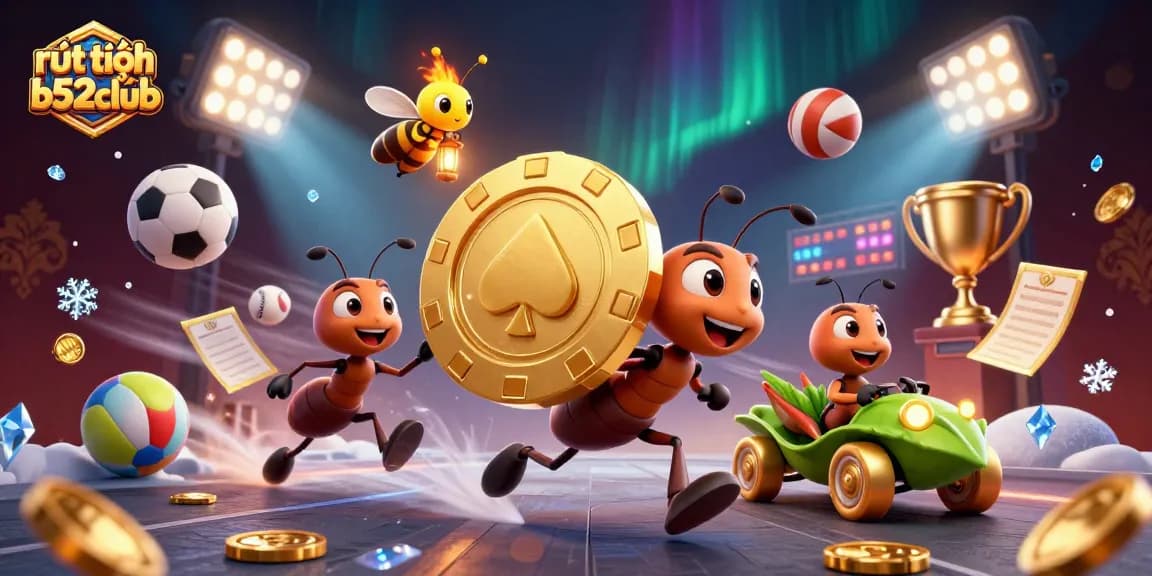 Experience rút tiền b52club as ants carry a giant poker chip through a colorful casino world.