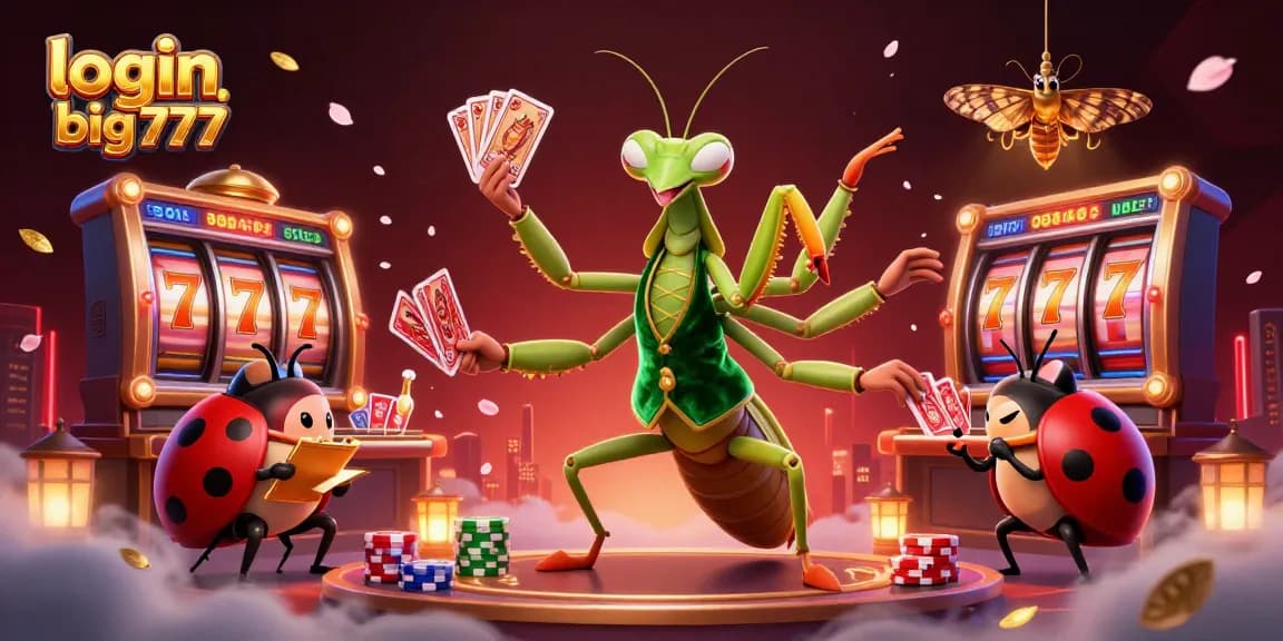Engage with exciting slot games at login big777 featuring a dynamic casino scene with vibrant characters.