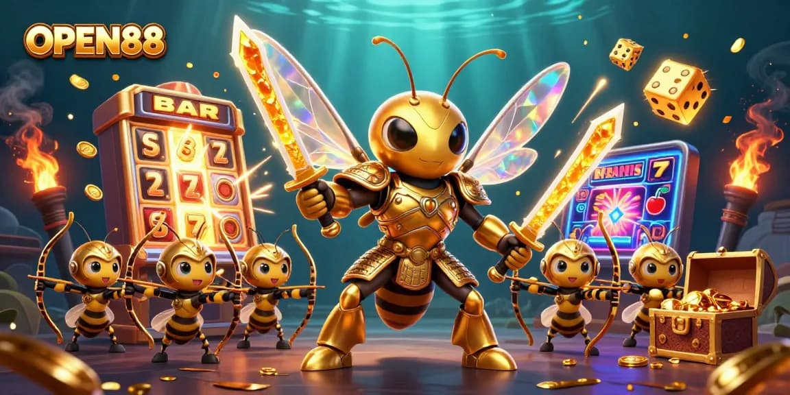 Play exciting casino slots at OPEN88, featuring a giant hornet in samurai armor.