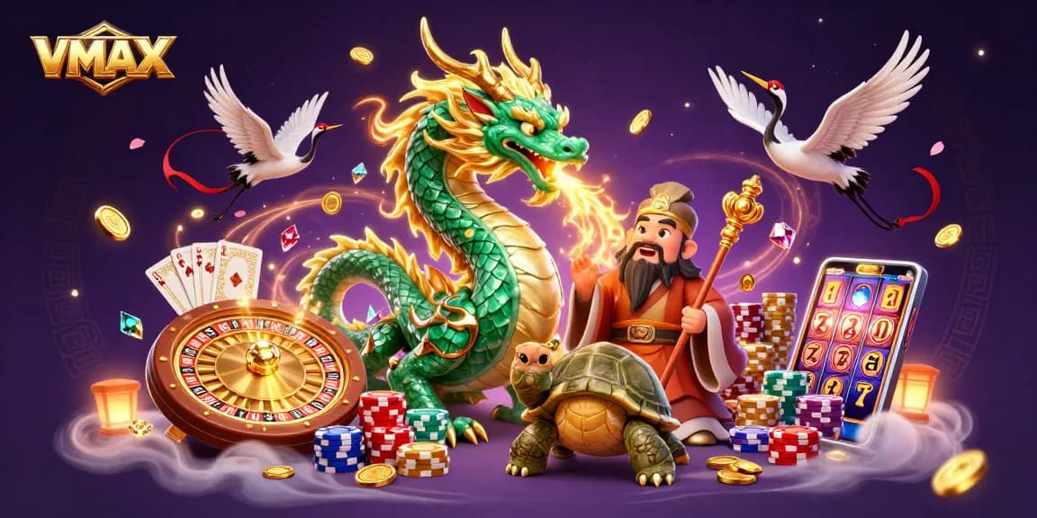 Bet on VMAX with the jade dragon's golden fire illuminating thrilling casino action.