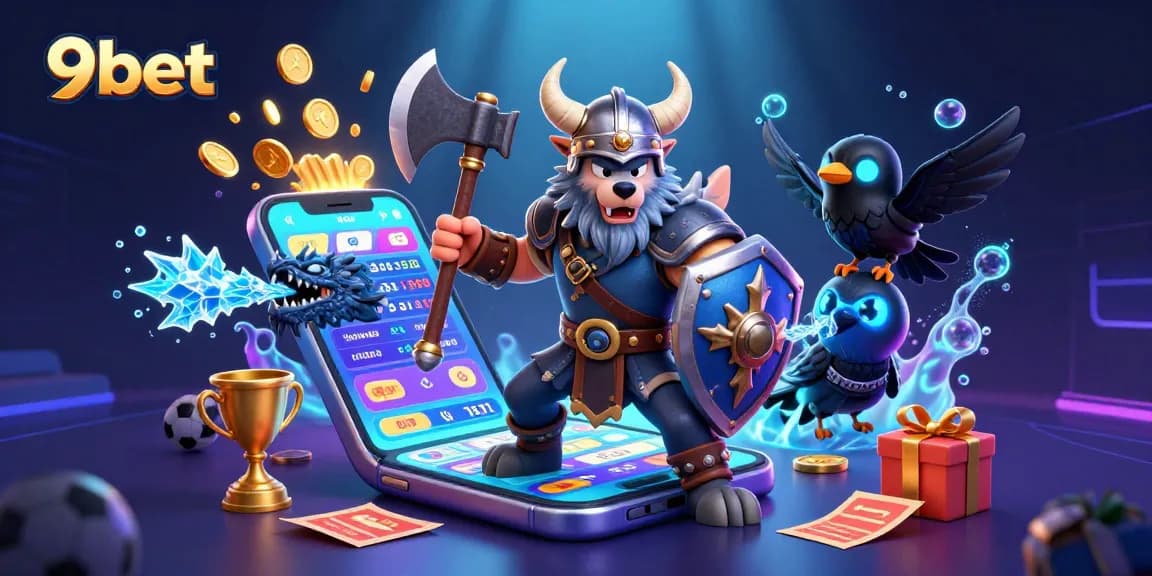 Engage in thrilling sports betting action with 9bet, showcased through dynamic characters and captivating elements.