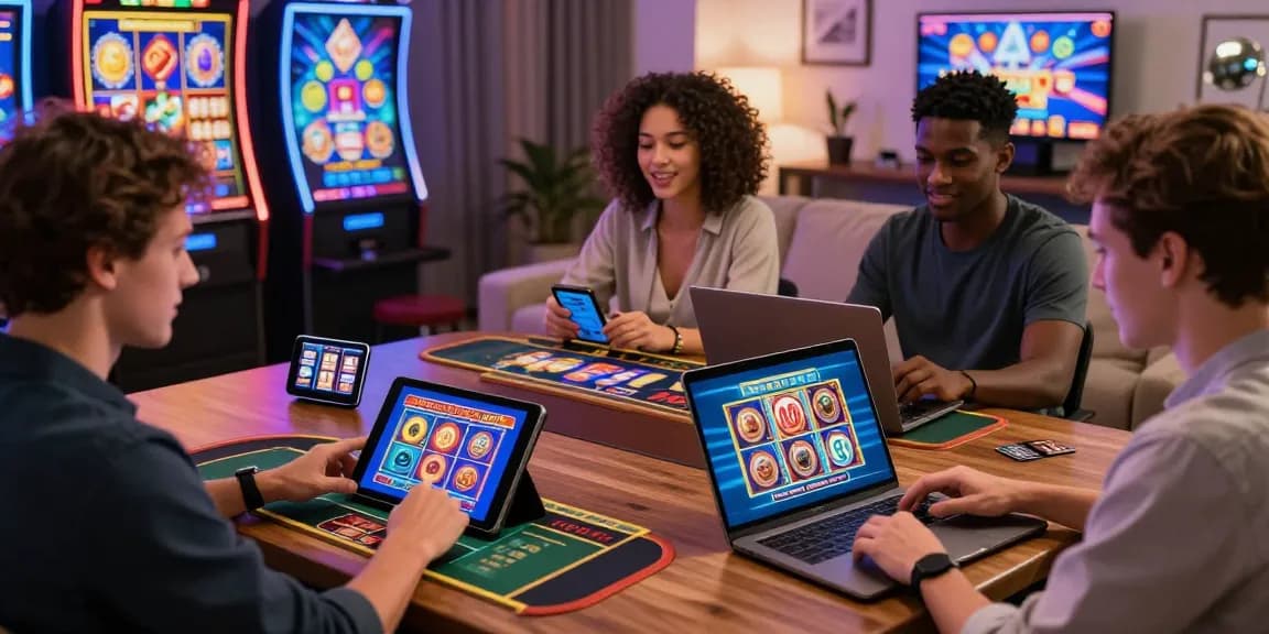 Players engaging with exciting credit card casino games on various devices at home; https://brcs.co.uk highlights the best options for UK gaming.
