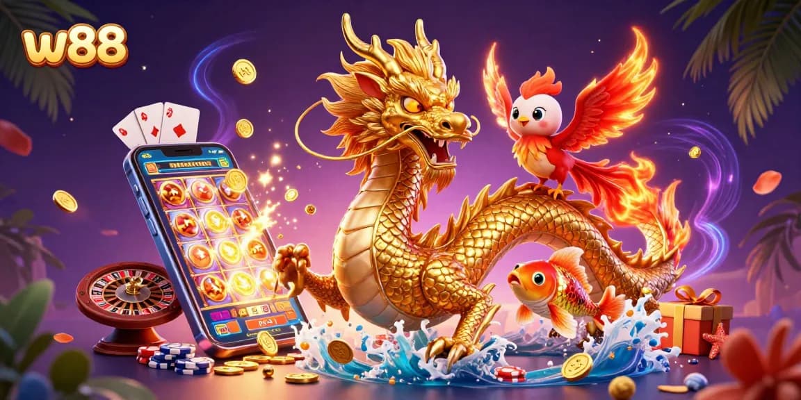 Experience thrilling wins with w88 as a golden dragon and phoenix energize the gaming action.