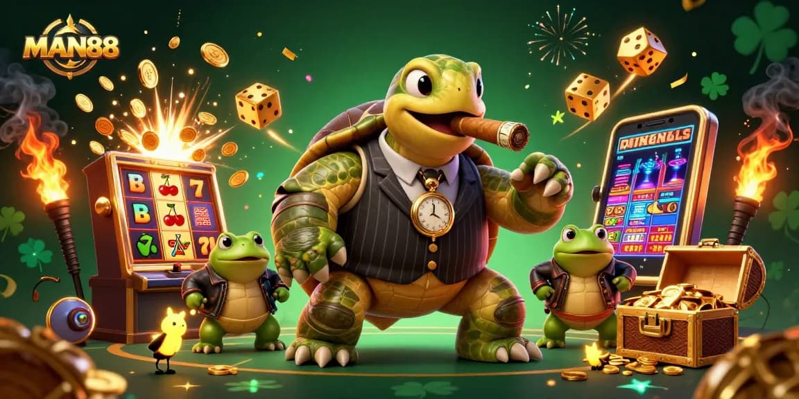 Experience the excitement of MAN88 as cartoon characters celebrate winnings with explosive payouts.
