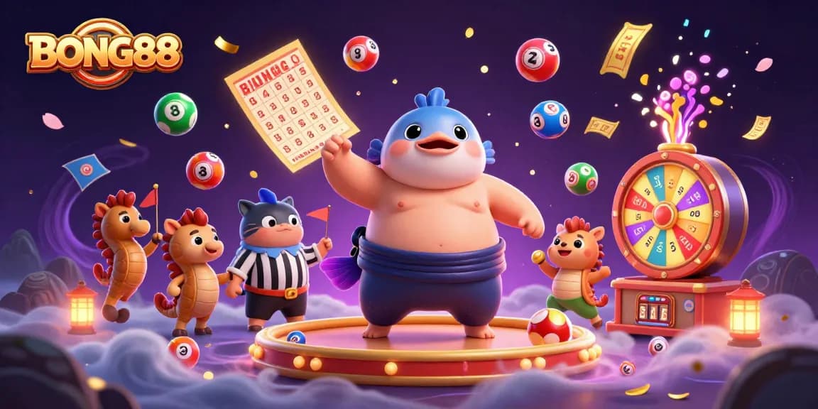 BONG88 enhances the gaming experience with vibrant lottery elements and mascot characters in a dynamic underwater casino scene.