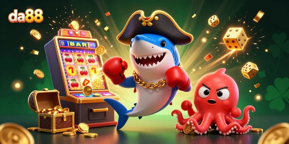 Win big with da88 at an exciting casino scene featuring vibrant characters and jackpot elements.