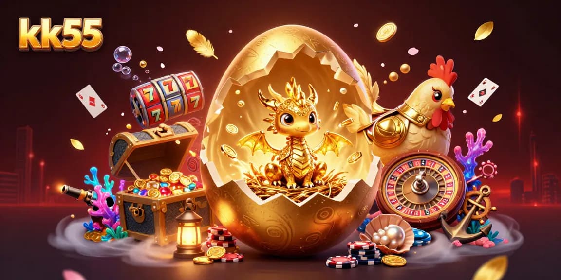Experience exciting gameplay with kk55, featuring a golden dragon amidst a vibrant casino scene.