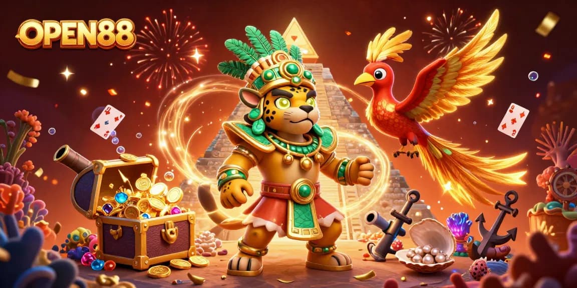Experience thrilling gameplay with OPEN88's stunning 3D casino world full of vibrant treasures.