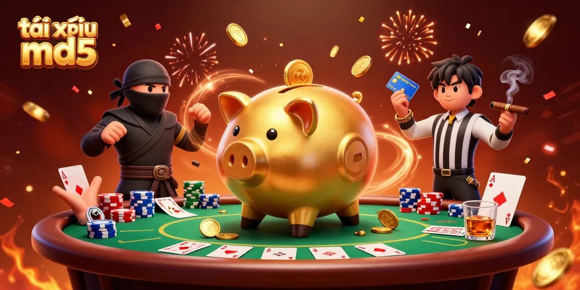 Experience the thrill of tài xỉu md5 with a dynamic gaming scene featuring a sumo wrestler and ninja.