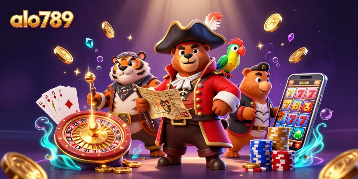 Engage in thrilling action at alo789 with an adventure-filled casino scene featuring playful characters and exciting games.