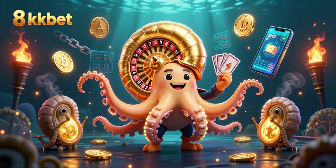Experience 8xbet's vibrant casino world through an exciting underwater scene with golden nautilus and cryptocurrency.