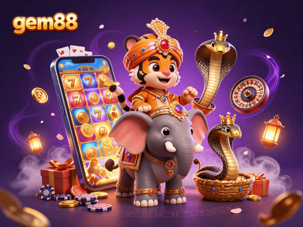 Engage with gem88's vibrant casino experience featuring majestic characters and exciting gaming elements.