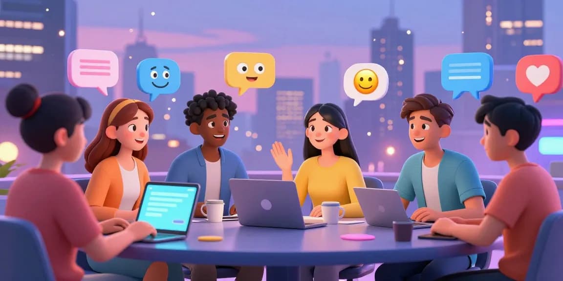 Dynamic digital chatroom with unique AI avatars engaging in hot chat ai discussions against a neon skyline.